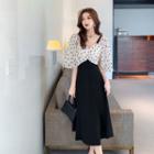 Spaghetti Strap Dotted Panel A-line Dress