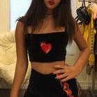 Heart Embroidered Velvet Camisole Top