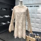 Rhinestone Lace Panel Long-sleeve Dress