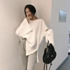 Ripped Long-sleeve Oversized T-shirt / Bell-bottom Pants