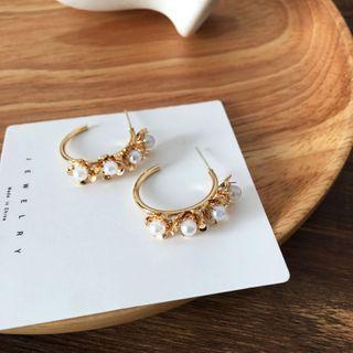 Faux Pearl Alloy Open Hoop Earring 1 Pair - Earrings - Faux Pearl - C - S925 Silver - Gold & White - One Size