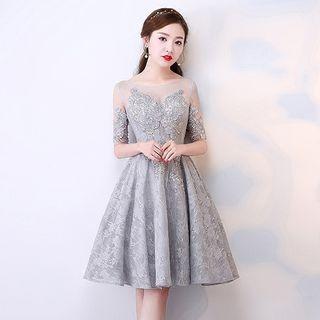 Mesh Panel Lace Cocktail Dress