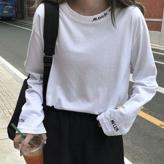 Long-sleeve Lettering Embroidered T-shirt