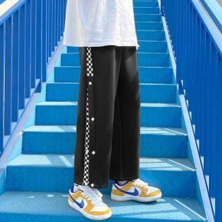 Checkerboard Panel Straight-leg Pants