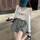 Long-sleeve Cold Shoulder Lettering T-shirt / Shorts