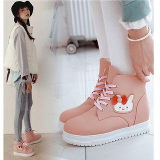 Rabbit Applique Hidden Wedge Short Boots