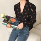 Print V-neck Long-sleeve Loose-fit Blouse