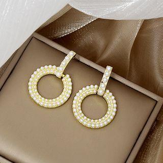Rhinestone Hoop Dangle Earring E3655 - 1 Pair - Gold - One Size