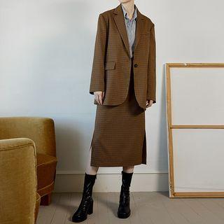 Slit-side Long Checked Skirt