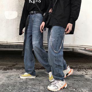 Couple Matching Lettering Embroidered Wide-leg Jeans