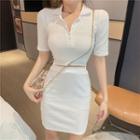 Set: Short-sleeve Cropped Polo Shirt + Pencil Skirt