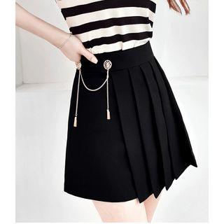 Pleated Mini Wrap Skirt With Chain