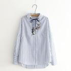 Striped Embroidered Loose-fit Long-sleeve Shirt