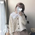 Cable Knit Cardigan / Lace Panel Blouse