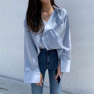 Long-sleeve Plain Oversized Shirt