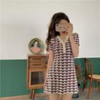 Jacquard Short-sleeve Buttoned Mini Knit Dress As Shown In Figure - One Size