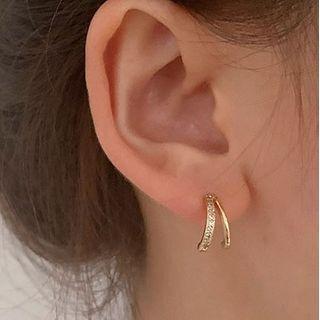 Rhinestone Hook Earring 1 Pair - C Shape Zircon Earring - Gold - One Size