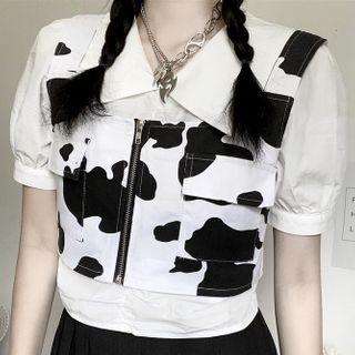 Zip-up Cow Print Tank Top
