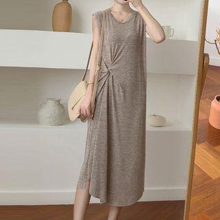 Sleeveless Asymmetric Knotted Midi Knit Dress