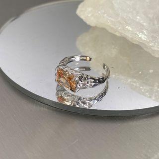 Rhinestone Sterling Silver Open Ring J2663 - Silver - One Size