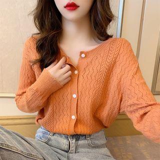 Round-neck Plain Lace Button-up Cardigan