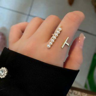 Faux Pearl Rhinestone Alloy Open Ring 1 Pc - Ring - Gold - One Size
