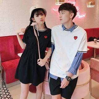 Couple Matching Short-sleeve T-shirt / Gathered Waist Dress