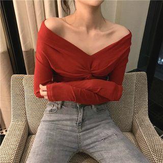 Off-shoulder Long-sleeve Slim-fit Top