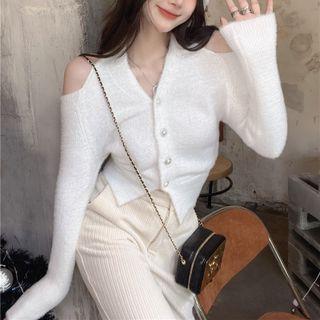 Cold Shoulder Faux Pearl Button Cardigan