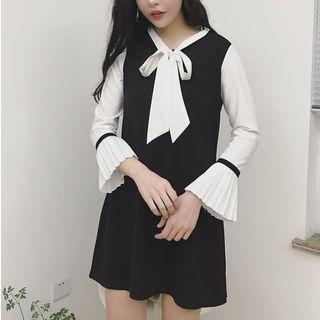Mock Two Piece Bell Sleeve A-line Dress As Shown In Figure - One Size