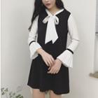 Mock Two Piece Bell Sleeve A-line Dress As Shown In Figure - One Size