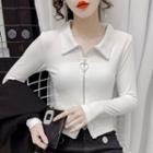 Long-sleeve Collar Zipped T-shirt