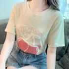 Short-sleeve Cherry Applique T-shirt
