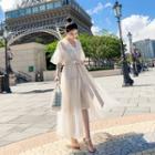 Set: Short-sleeve A-line Maxi Dress + Slipdress