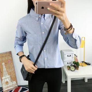 Plain Long-sleeve Oxford Shirt