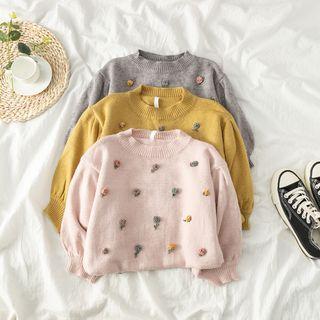 Long-sleeve Flower Accent Knit Top