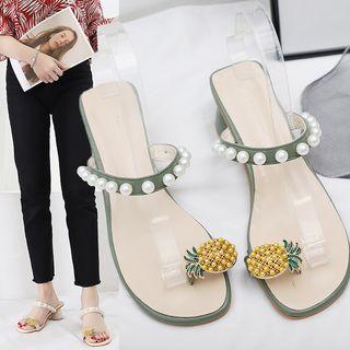 Embellished Pineapple Loop-toe Block Heel Slide Sandals