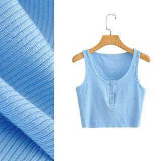 Cropped Henley Knit Tank Top