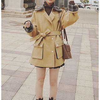 Plaid Collar Tie-waist Jacket