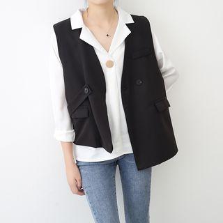 Double Button Vest Black - One Size