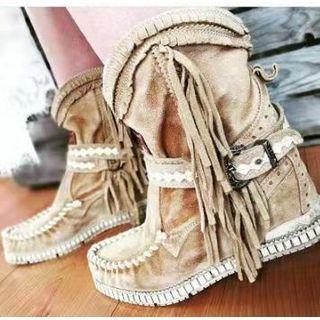 Fringed Faux Suede Mid-calf Boots