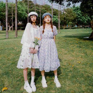 Spaghetti Strap Tiered Dotted A-line Midi Dress