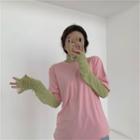 Short-sleeve Plain T-shirt / Long-sleeve Mock Neck Plain Top