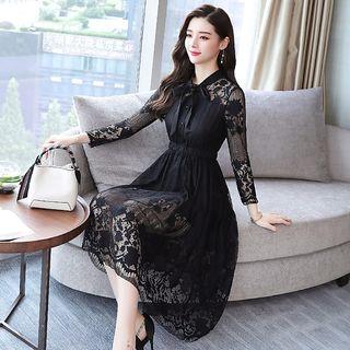 3/4-sleeve Mid A-line Lace Dress