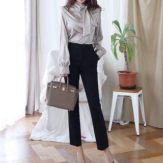 Set: Long-sleeve Bow Accent Blouse + Dress Pants