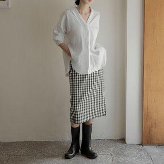 Textured Midi Gingham Skirt Black - One Size