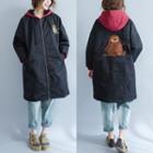 Hooded Embroidered Padded Coat Black - One Size