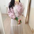 V-neck Cardigan / Long-sleeve Midi A-line Pleated Dress