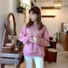 Letter-printed Fleece-lined Pullover Pink - One Size