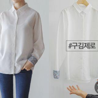 Floral Contrast-cuff Wrinkle-free Shirt